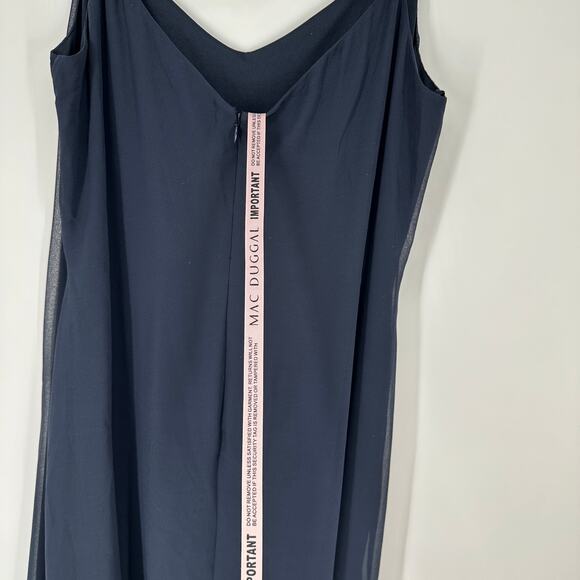 Mac Duggal Navy Blue Maxi Chiffon Sleeveless Plus Size Formal Gown Womens 14W - Picture 2 of 11